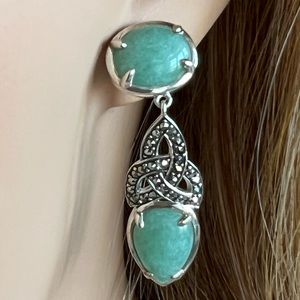 Solvar 🆕 Irish 925 Sterling silver green aventurine pierced earrings